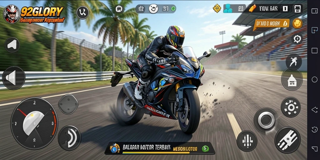Gameplay seru dan menegangkan di 92GLORY balapan motor.