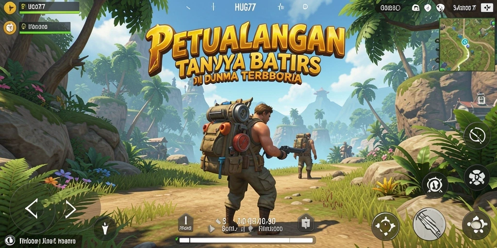 Screenshot gameplay HUGO77 menampilkan dunia terbuka yang luas dan kompleks.
