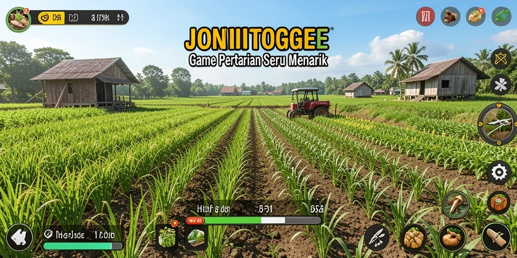 Tampilan grafis <strong>JONITOGEL</strong> saat bertani dengan berbagai tanaman.