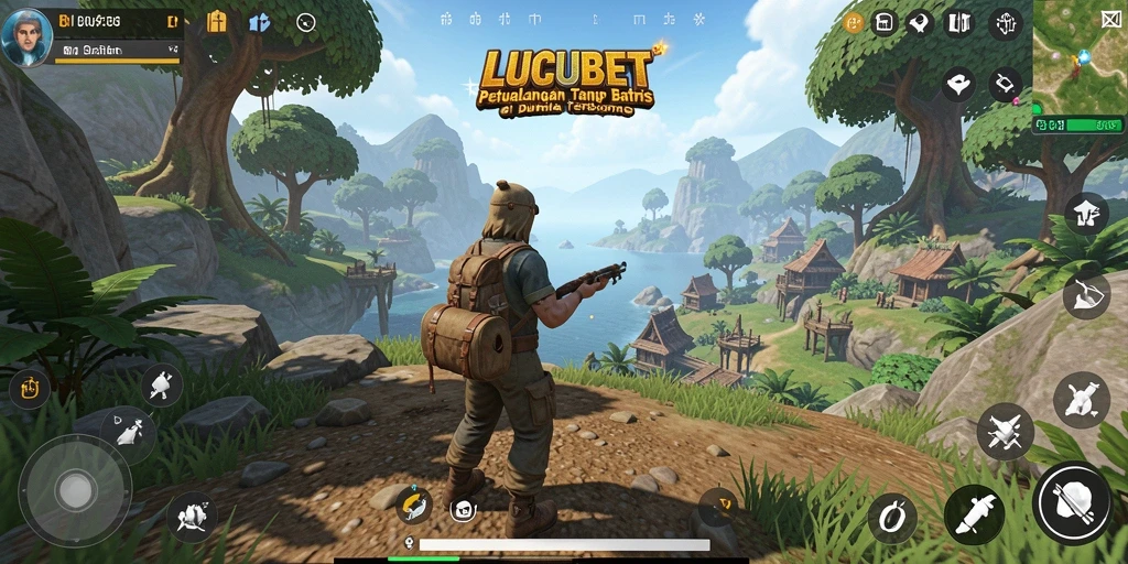 Screenshot gameplay LUCUBET yang menampilkan pemandangan indah dunia terbuka.