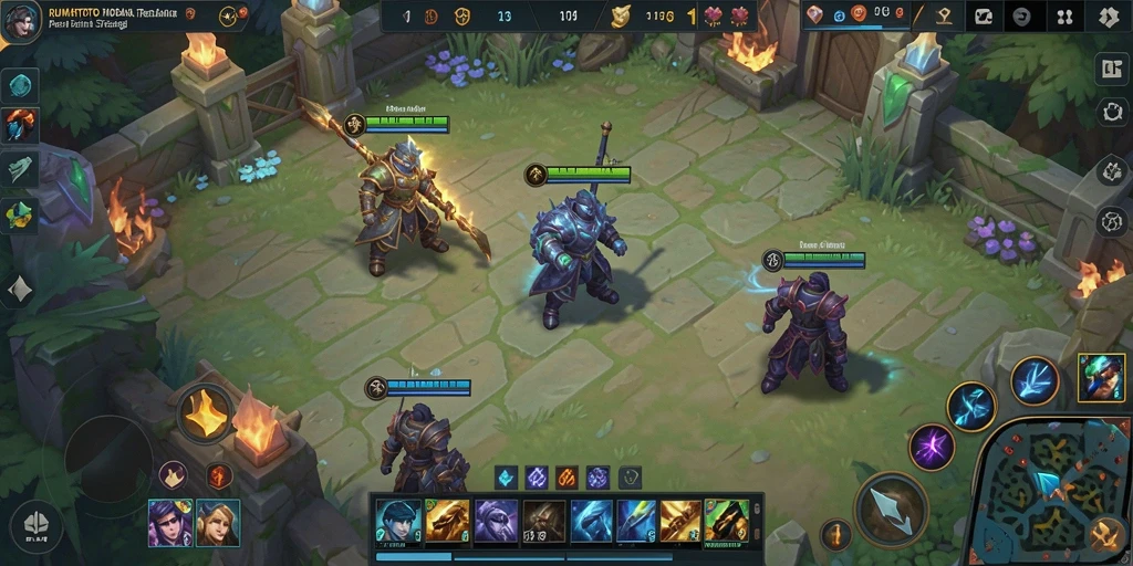 Screenshot RUMAHTOTO menampilkan aksi pertempuran seru dalam game MOBA.