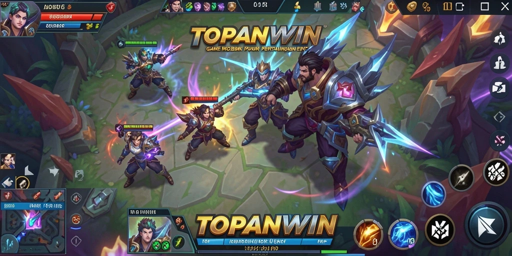Screenshot gameplay <strong>TOPANWIN</strong> menampilkan pertempuran seru dengan tim yang berstrategi.